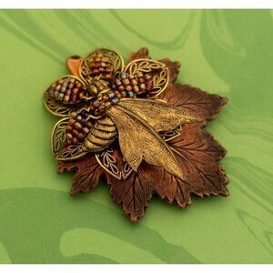 Vintage Tribal Intricate Leaf Brooch by Cara Stimmel - W1